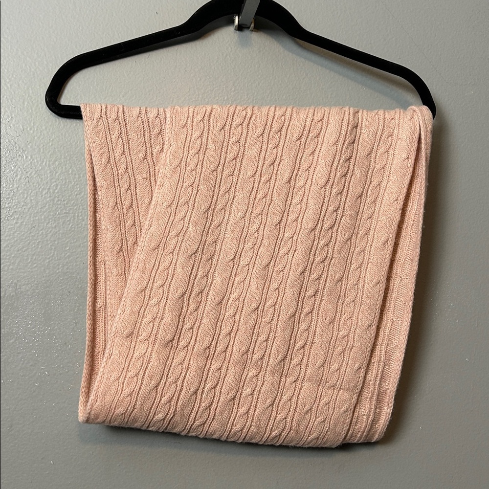 Light salmon pink cable knit scarf lightweight and warm